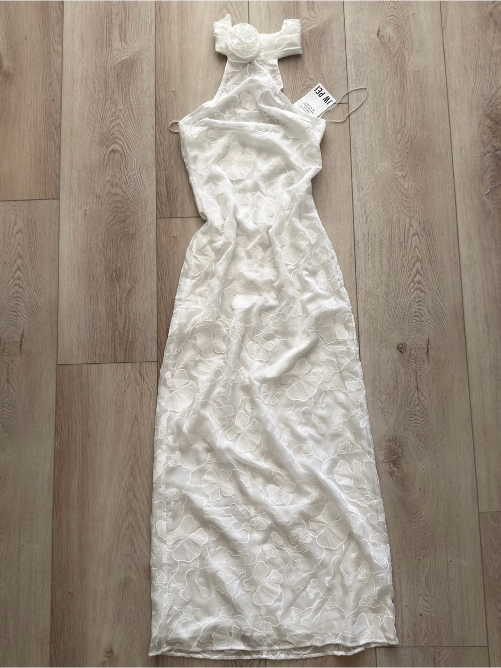 JW PEI Uliana White Floral Lace Halterneck Maxi Dress - White - Picture 2 of 8